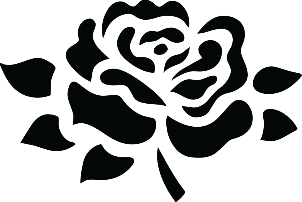 Free Clipart Of A black and white fully bloomed rose