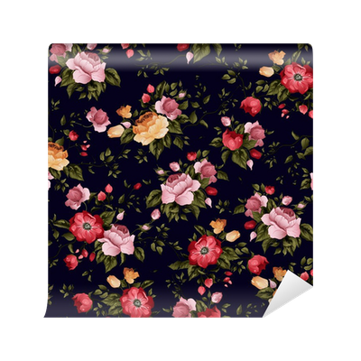 Seamless vector floral pattern with roses on black