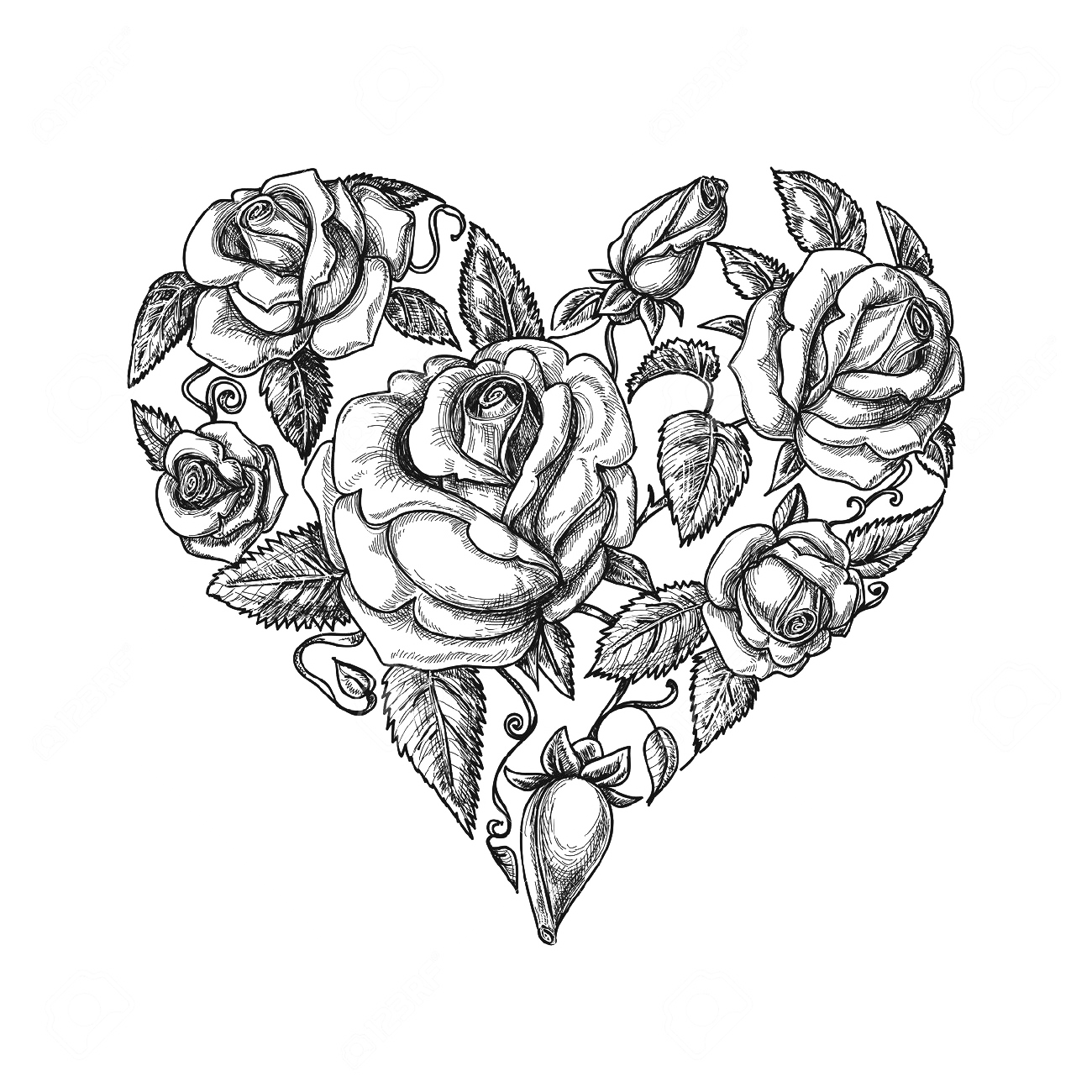 Heart Drawing Vintage clothing Clip art - rose tattoo png ... - Black and White Rose Tattoos