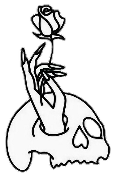 aesthetic minimalistic minimalist doodle rose skull whi... - Black and White Skull with Rose