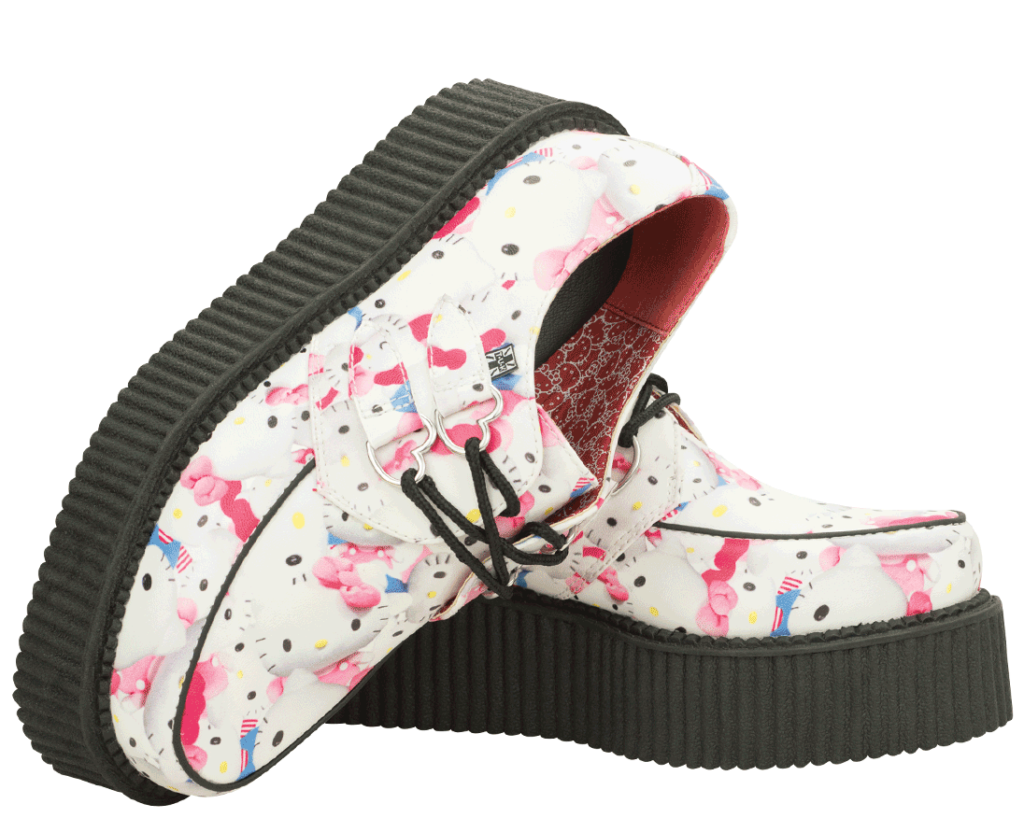 White Faux leather with Hello Kitty Print Vegan Creeper on