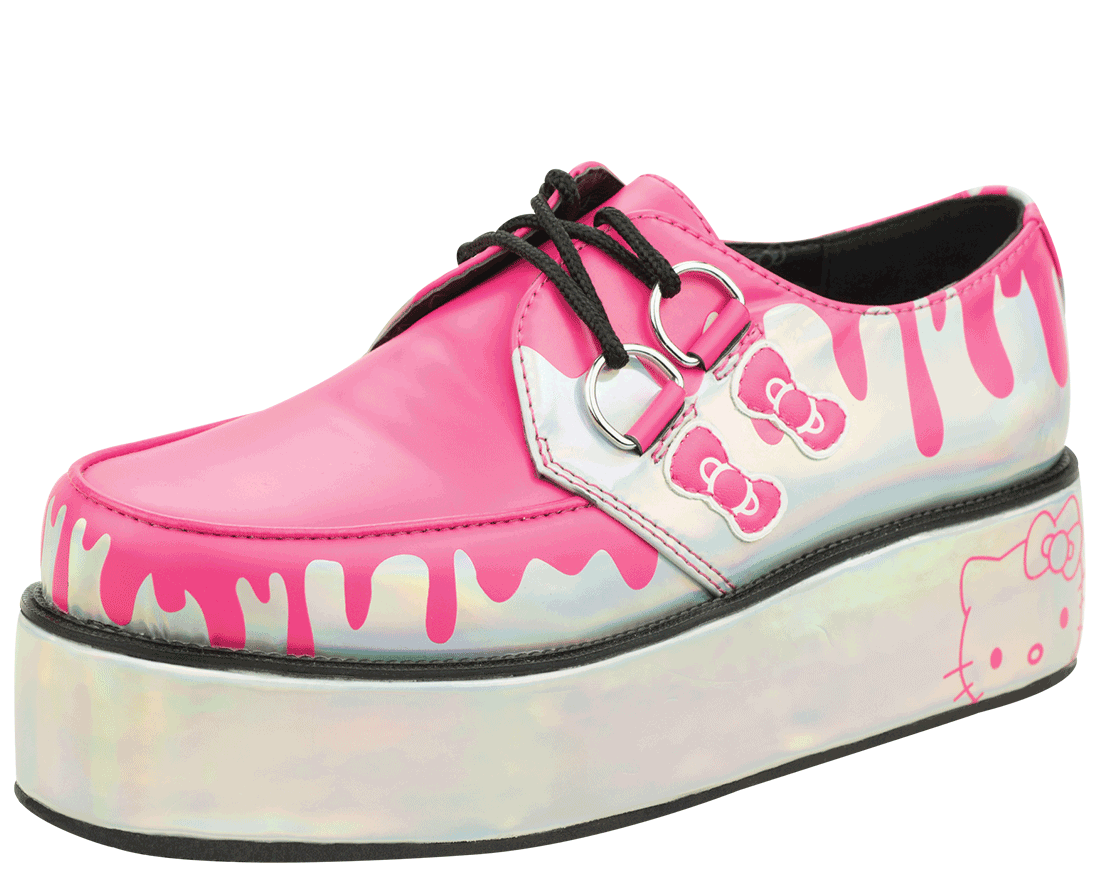 Iridescent with pink drip vegan creeper on iridescent ... - Hello Kitty Shoes