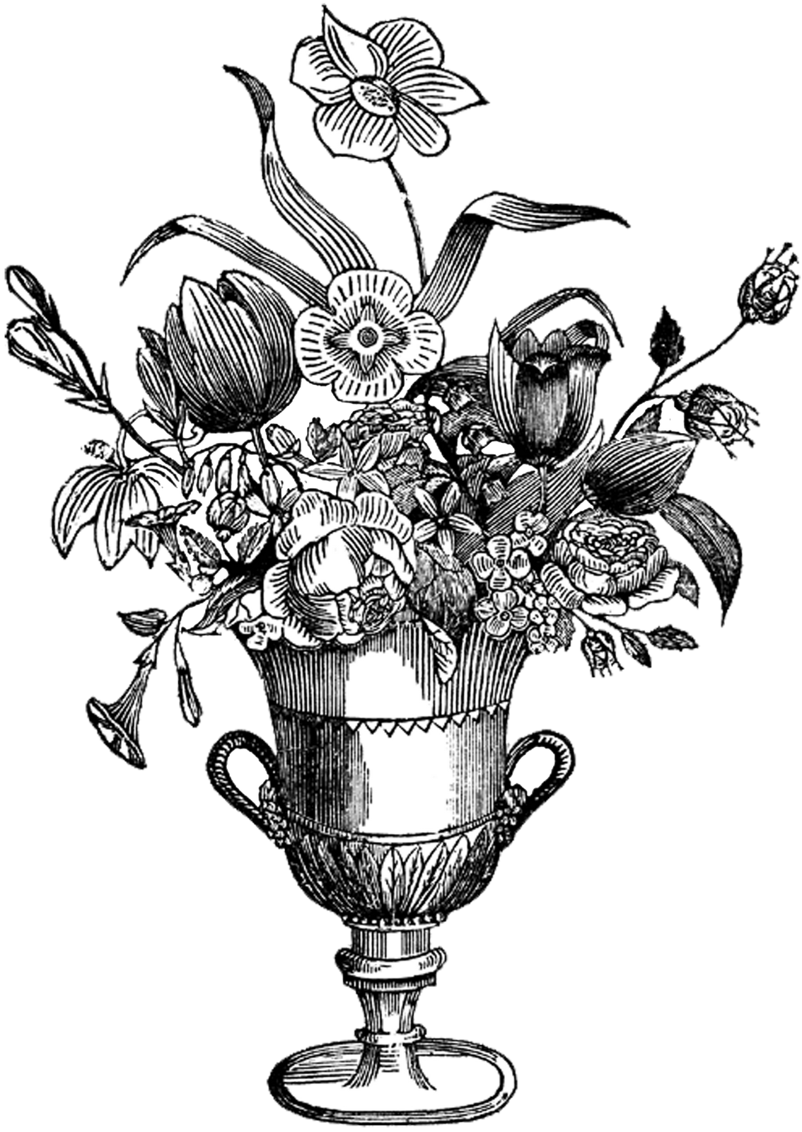Free Digital Stamp - Ornate Flower Vase | Digital stamps ... - Vintage Black and White Roses