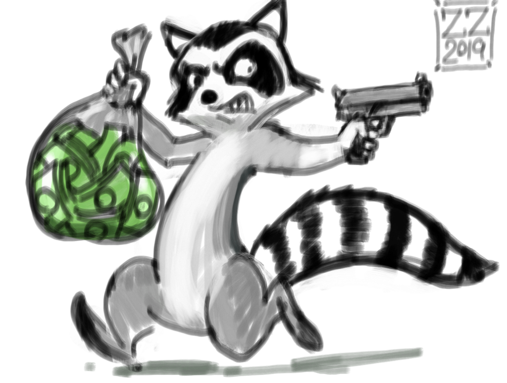 draw a raccoon holding a bag of money by zenzmurfy on