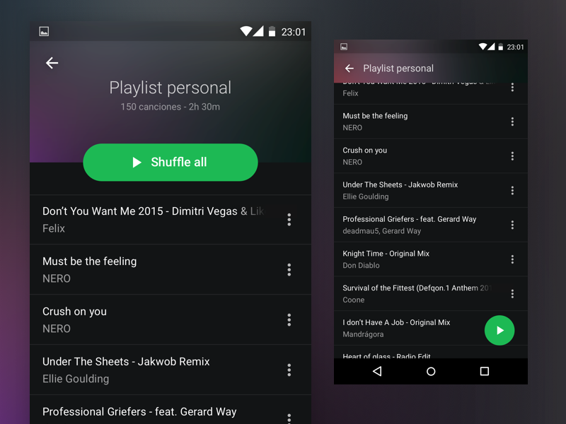 Spotify Android App  Material Design restyle by Brian