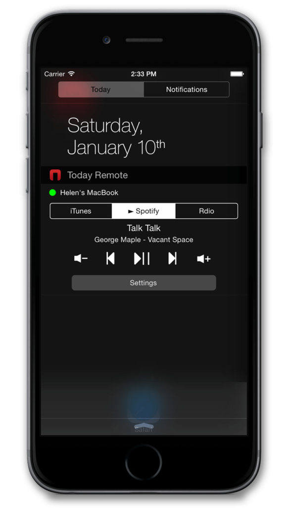 TodayRemote Widget Control iTunes  Spotify Desktop Music
